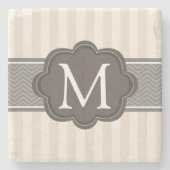 Elegant ivoor beige stripes bruin monogram stenen onderzetter (Voorkant)