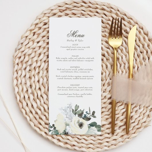 Elegant Ivoor Bloemen Bloemen Wedding Menu