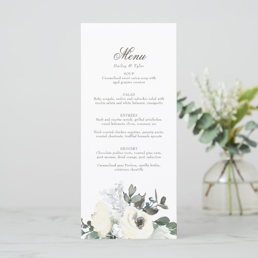 Elegant Ivoor Bloemen Bloemen Wedding Menu (Staand voorkant)