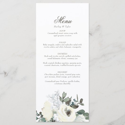 Elegant Ivoor Bloemen Bloemen Wedding Menu (Voorkant)