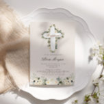 Elegant Ivoor Bloemen Cross Baptism Uitnodiging<br><div class="desc">Ons "Ivory Floral" collectie heeft prachtige zachte ivoren tuinbloemen in combinatie met een elegant script voor al uw gelegenheden. U kunt kiezen uit verschillende achtergronden naar keuze. Bezoek onze winkel voor meer objecten van dit collectie.</div>