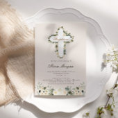 Elegant Ivoor Bloemen Cross Baptism Uitnodiging