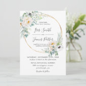 Elegant Ivoor Bloemen Groen Goud Lijst Bruiloft Kaart (Staand voorkant)