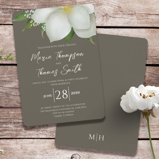 Elegant Ivoor Bloemen Magnolia Huwelijk Custom Kaart