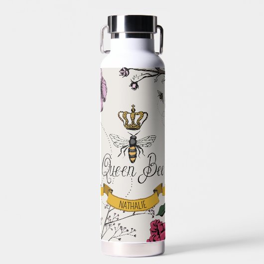 Elegant Ivoor Bloemen Queen Bee gepersonaliseerd Waterfles (Voorkant)