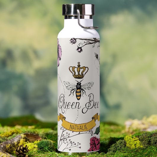 Elegant Ivoor Bloemen Queen Bee gepersonaliseerd Waterfles