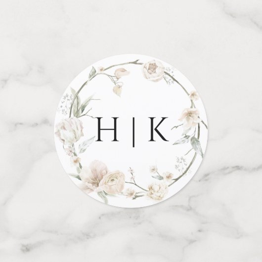 Elegant ivoor bloemenmonogram bruiloft Confetti (Kleine voorkant)