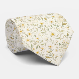 Elegant Ivoor Botanische Vintage Witte Gele Stropdas