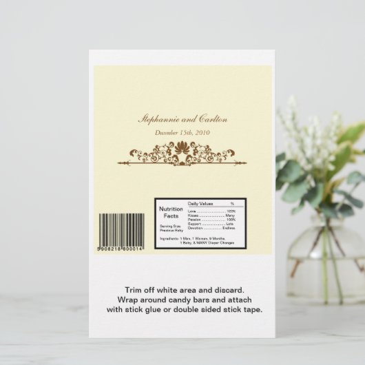 Elegant Ivoor/Bruin Bruiloft Grote Snoep Bar Wrap (Staand voorkant)