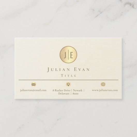 Elegant Ivoor Creamy Gold Shiny Circle Monogram Visitekaartje (Voorkant)