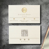 Elegant Ivoor Creamy Gold Shiny Circle Monogram Visitekaartje