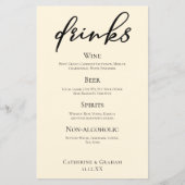 Elegant Ivoor Eenvoudig Bruiloft Bar Menu Drinken (Voorkant)