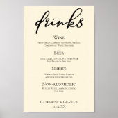 Elegant Ivoor Eenvoudig Bruiloft Bar Menu Drinken Poster (Voorkant)