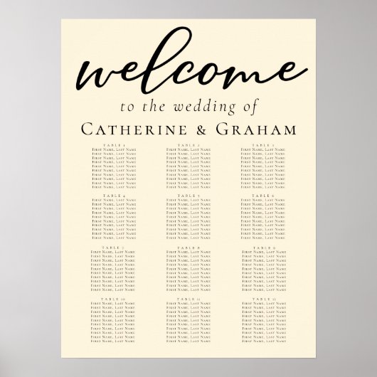 Elegant Ivoor Eenvoudig Script Bruiloft Zittafel Poster (Voorkant)
