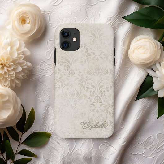 Elegant ivoor en beige  Damask Design Case-Mate iPhone Case