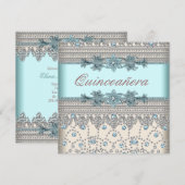 Elegant ivoor en Blauwgroen Blue Quinceanera Kaart (Voorkant / Achterkant)