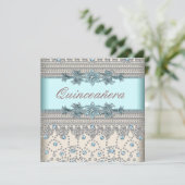 Elegant ivoor en Blauwgroen Blue Quinceanera Kaart (Staand voorkant)
