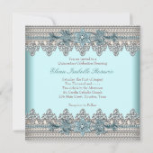 Elegant ivoor en Blauwgroen Blue Quinceanera Kaart (Achterkant)