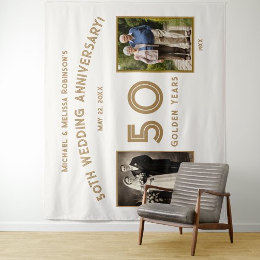 Elegant Ivoor en Goud 50ste Jubileum Banner Wandkleed (In situ)