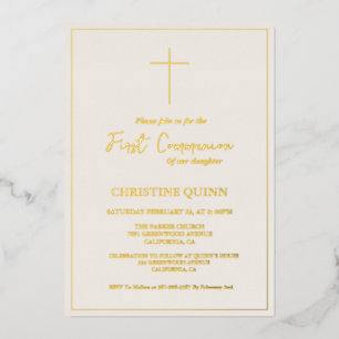 Elegant Ivoor en Goud Eerste Heilige Communie Folie Uitnodiging