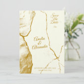 Elegant ivoor en goud marmer Save the Date Kaart (Staand voorkant)