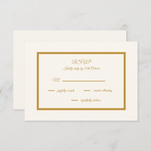 Elegant ivoor en goud RSVP kaartje (Voorkant / Achterkant)