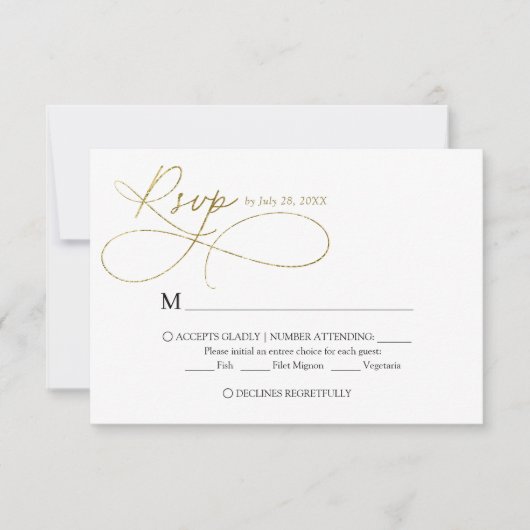 Elegant Ivoor en Goud Script Kalligrafie Bruiloft RSVP Kaartje (Voorkant)