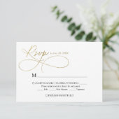 Elegant Ivoor en Goud Script Kalligrafie Bruiloft RSVP Kaartje (Staand voorkant)