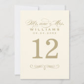 Elegant Ivoor en Goud Script Trouwtafel Nummer Kaart (Voorkant)