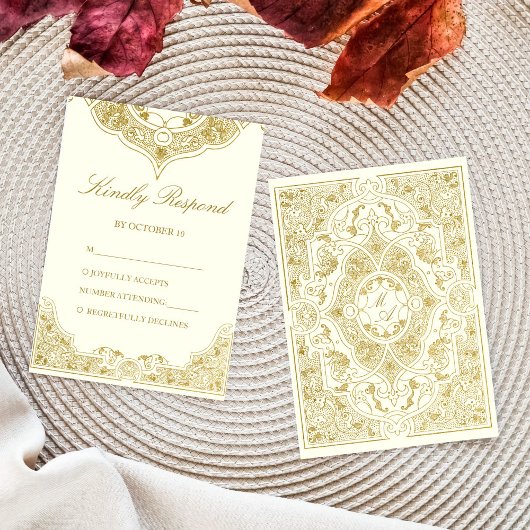 Elegant ivoor en gouden   bruiloft RSVP kaartje
