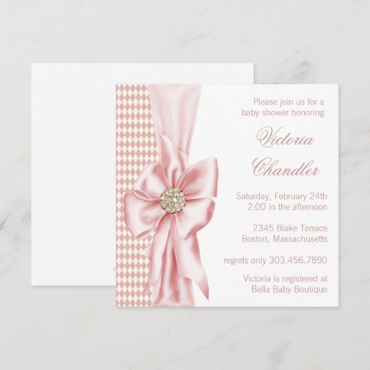 Elegant ivoor en roze babymeisjesdouche kaart (Voorkant / Achterkant)