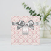 Elegant ivoor en roze Damask Baby shower Kaart (Staand voorkant)