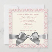 Elegant ivoor en roze Damask Baby shower Kaart (Achterkant)
