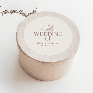 Elegant Ivoor en Taupe Luxe Neutrale Bruiloft Ronde Sticker