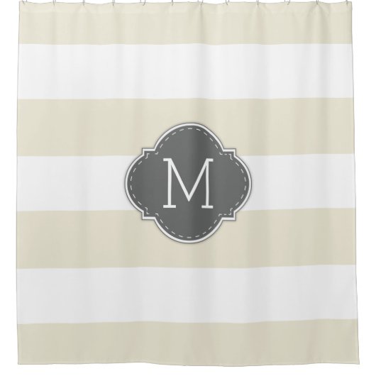 Elegant ivoor en witte strips met monogram douchegordijn (Voorkant)