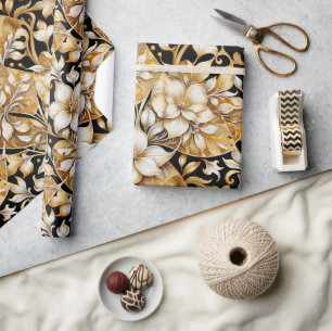 Elegant ivoor en zwart; bloemenpapier cadeaupapier