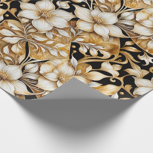 Elegant ivoor en zwart; bloemenpapier cadeaupapier (Hoek)