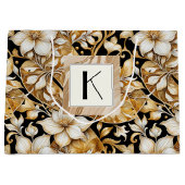 Elegant ivoor en zwart; bloemenpapier groot cadeauzakje (Voorkant)