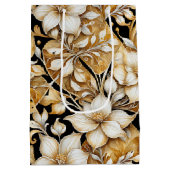 Elegant ivoor en zwart; bloemenpapier medium cadeauzakje (Achterkant)