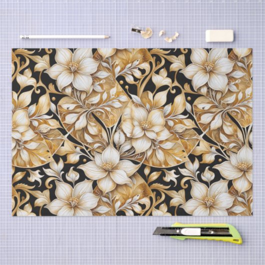 Elegant ivoor en zwart; bloemenpapier tissuepapier (Craft)