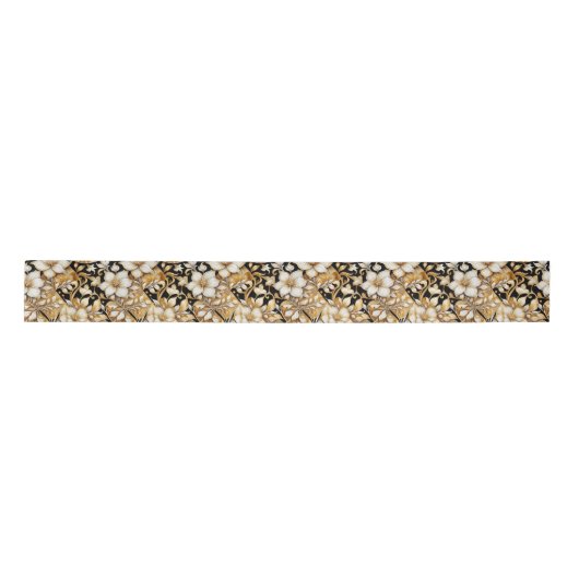 Elegant ivoor en zwarte bloemen satijnen lint (Voorkant)