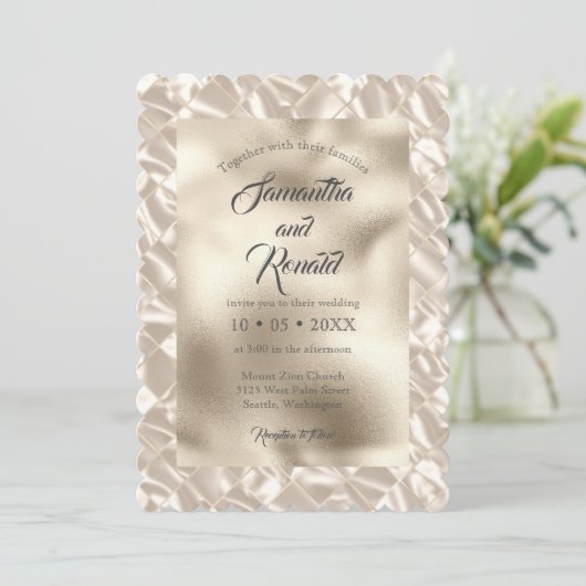 Elegant Ivoor Faux Folie bruiloft uitnodiging (Staand voorkant)