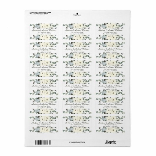 Elegant ivoor Floral Sage Green Retouradres Etiket (Full Sheet)