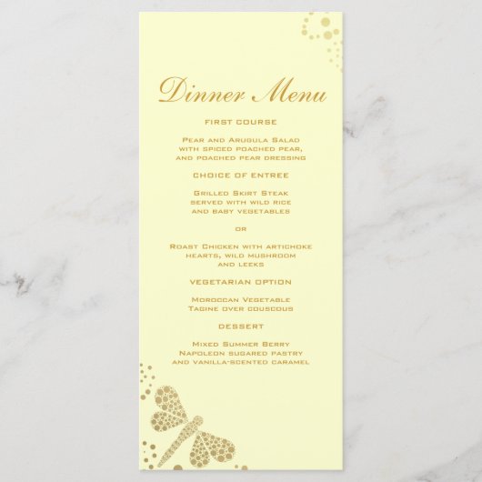 Elegant Ivoor & Gold Dragonfly Slim Dinner Menu (Voorkant)