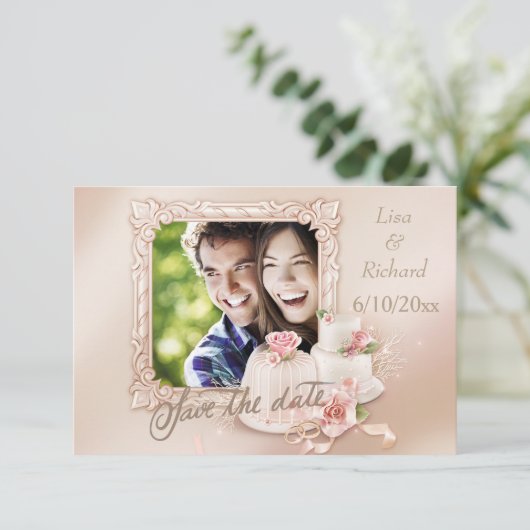 Elegant ivoor & Gold Photo Save the Date (Staand voorkant)