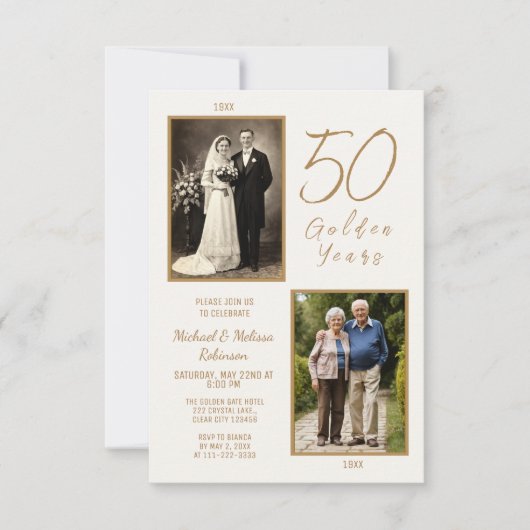 Elegant Ivoor & Goud 50ste bruiloft Jubileum Kaart (Voorkant)