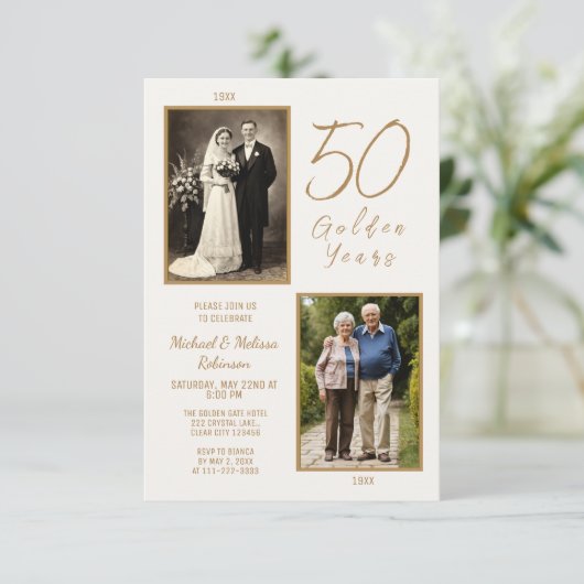 Elegant Ivoor & Goud 50ste bruiloft Jubileum Kaart (Staand voorkant)