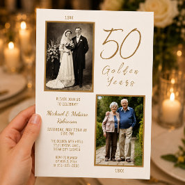 Elegant Ivoor & Goud 50ste Huwelijksjubileum Kaart