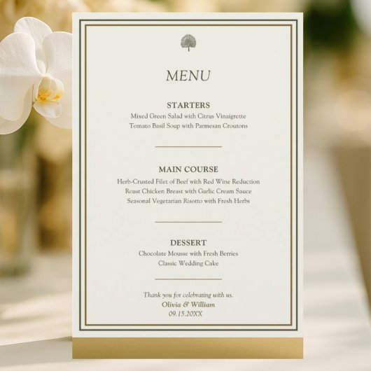 Elegant ivoor & goud 5x7 bruiloft receptie menu