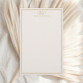 Elegant Ivoor Goud Drieletter Monogram Briefpapier